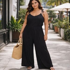 Old Navy Black Rayon Jumpsuit Plus Size Wide Leg Sleeveless Flowy Casual Chic